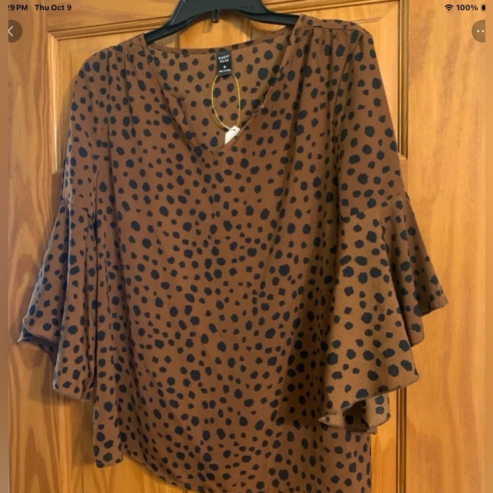 Chic Brown Blouse with Black Dots